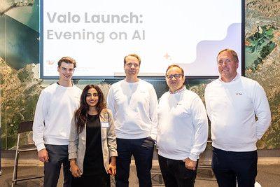 From right to left: Valo.ai Co-Founders Jari Salomaa, Mika Ståhlberg, and Hannu Varjorantaat the San Francisco launch with team Fatiqa Nadeem and Antti Norrkniivilä 